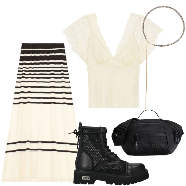 Outfit donna - Gonna in maglina. Stile Glamour per Tutti i giorni. Abbinamento con anfibi, borse a tracolla, cinture, canottiere, gonne lunghe.