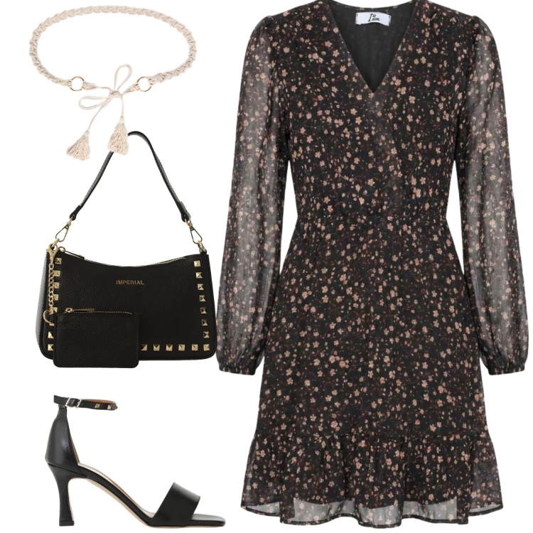 Outfit donna - Io sono. Stile Casual chic per Serata fuori. Abbinamento con vestiti corti, cinture, borse a spalla, sandali col tacco.