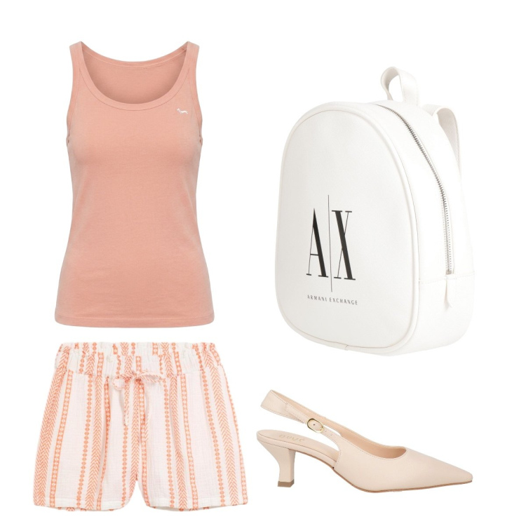 Outfit donna - Sporty chic. Stile Sporty chic per Tutti i giorni. Abbinamento con décolleté, zaini, shorts, canottiere.