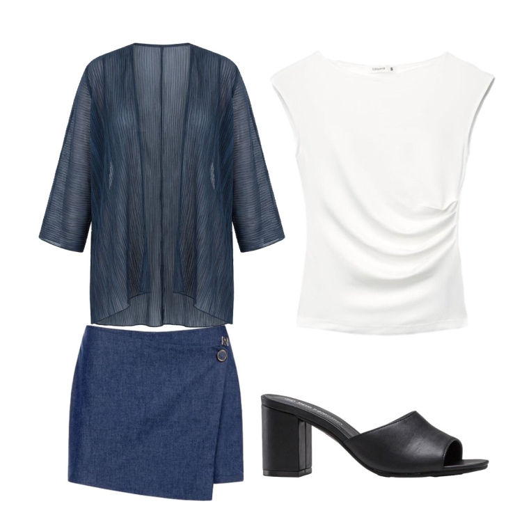 Outfit donna - Easy chic. Stile Casual chic per Cerimonia. Abbinamento con sandali col tacco, top, minigonne, blazer.
