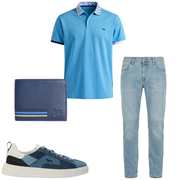 Outfit uomo - Harmont & Blaine. Stile Casual per Tutti i giorni. Abbinamento con jeans slim fit, portafogli, sneakers, polo.