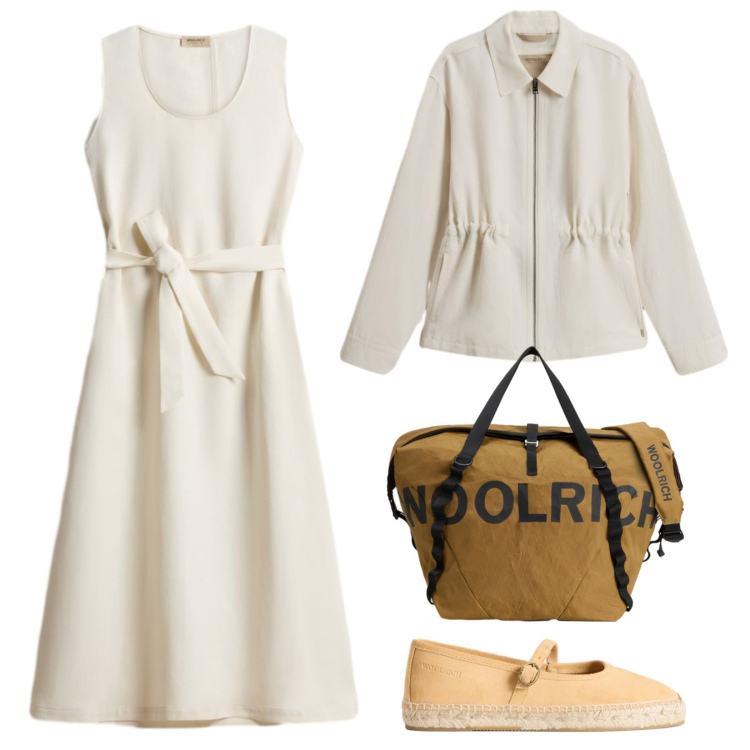 Outfit donna - Weekend in montagna. Stile Casual chic per Tutti i giorni. Abbinamento con vestiti midi/longuette, borse sportive, parka, espadrillas.
