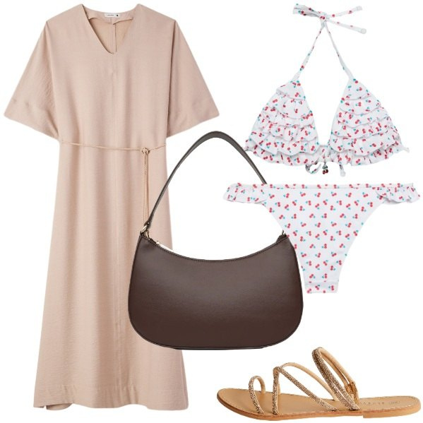 Outfit donna - silhouette rilassate. Stile Glamour per Tutti i giorni. Abbinamento con vestiti lunghi, bikini, borse a tracolla, bikini, sandali.