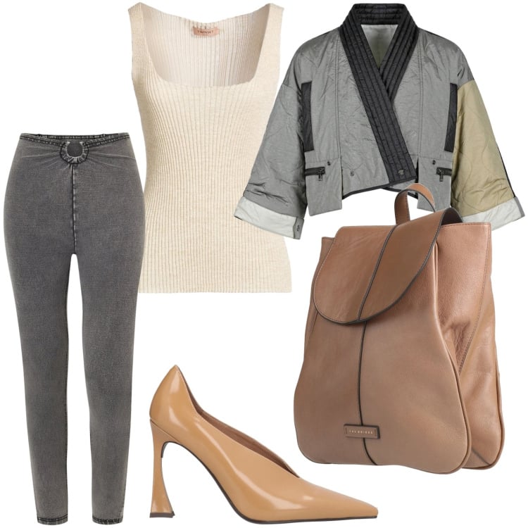 Outfit donna - Urban style. Stile Urban per Tutti i giorni. Abbinamento con zaini, décolleté, top, kimono, jeggings.