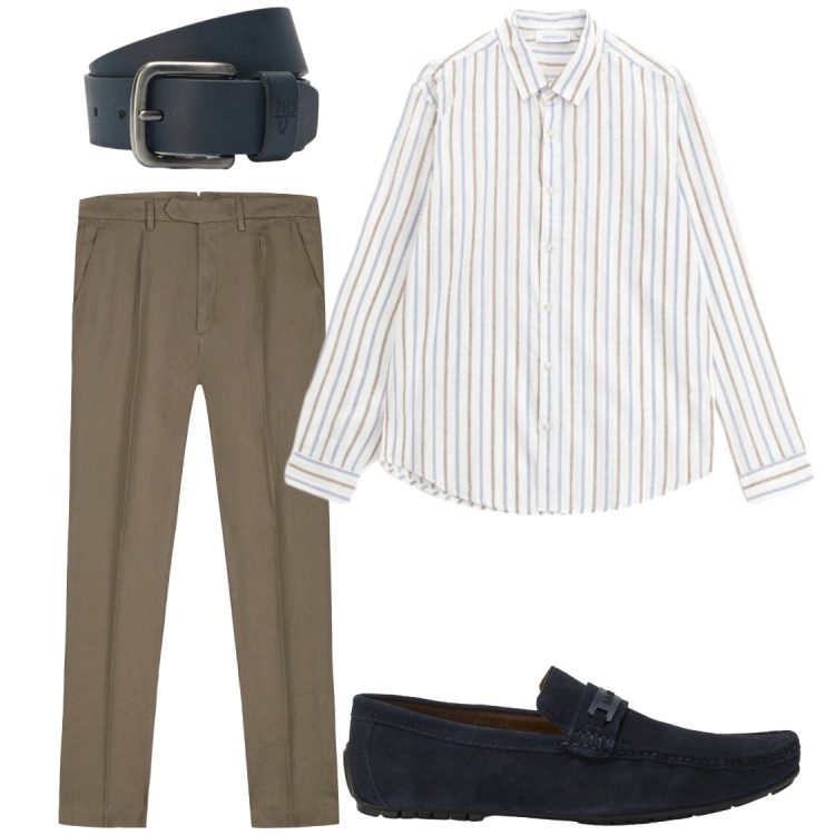Outfit uomo - In lino per ufficio. Stile Business/Elegante per Ufficio. Abbinamento con scarpe stringate, cinture, pantaloni, camicie.