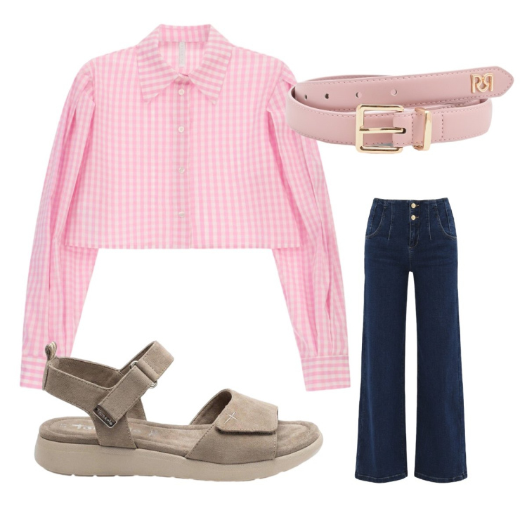 Outfit donna - Luglio. Stile 70s per Ufficio. Abbinamento con sandali, jeans, cinture, camicie.