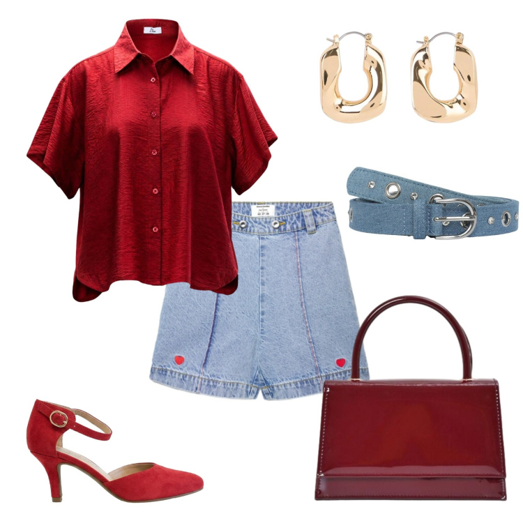 Outfit donna - Total look #2437461. Stile Casual chic per Tutti i giorni. Abbinamento con décolleté, orecchini, camicie a manica corta, shorts, cinture, borse a mano.