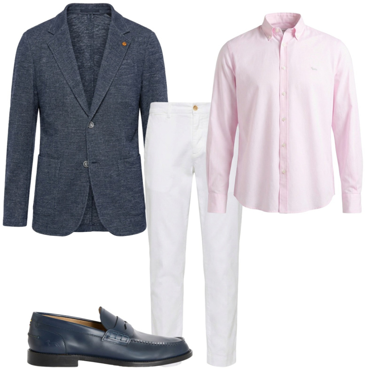 Outfit uomo - A lavoro in estate. Stile Business/Elegante per Ufficio. Abbinamento con camicie, pantaloni chino, giacche, scarpe stringate.
