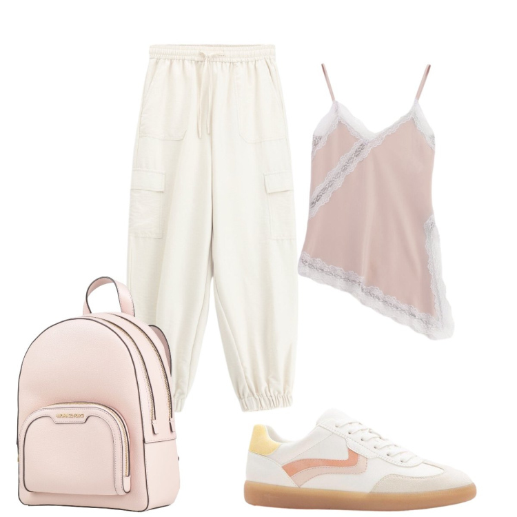 Outfit donna - Stile Urban ma femminile. Stile Casual chic per Tutti i giorni. Abbinamento con zaini, sneakers, canottiere, pantaloni cargo.