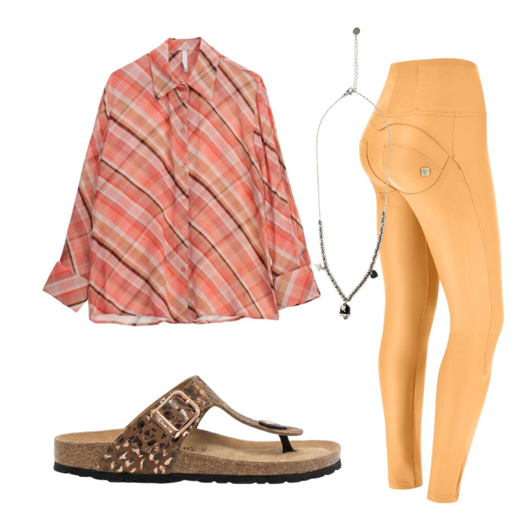Outfit donna - Camicia over Imperial. Stile Casual per Ufficio. Abbinamento con infradito, camicie, pantaloni skinny, ciondoli.