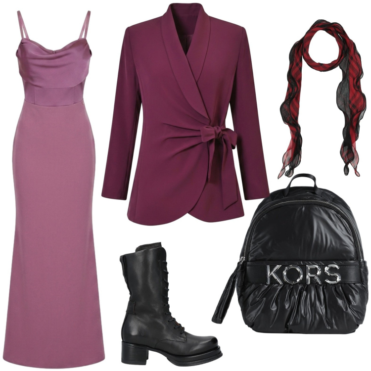 Outfit donna - Giacca a portafoglio. Stile Sexy per Serata fuori. Abbinamento con zaini, sciarpe, stivaletti, vestiti lunghi, blazer.