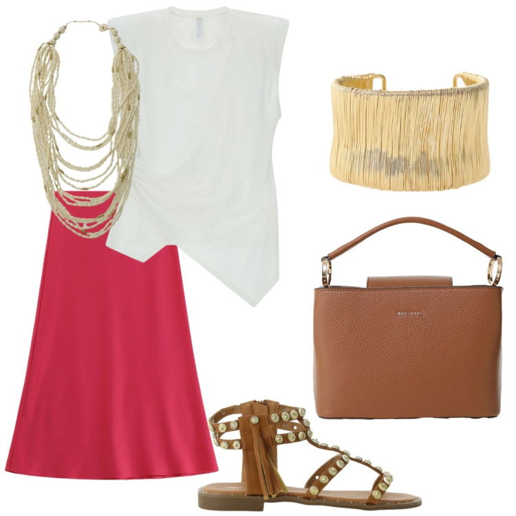 Outfit donna - Un estate al mare molto Imperial. Stile Preppy per Mare. Abbinamento con gonne longuette, collane, borse a secchiello, top, sandali, braccialetti.