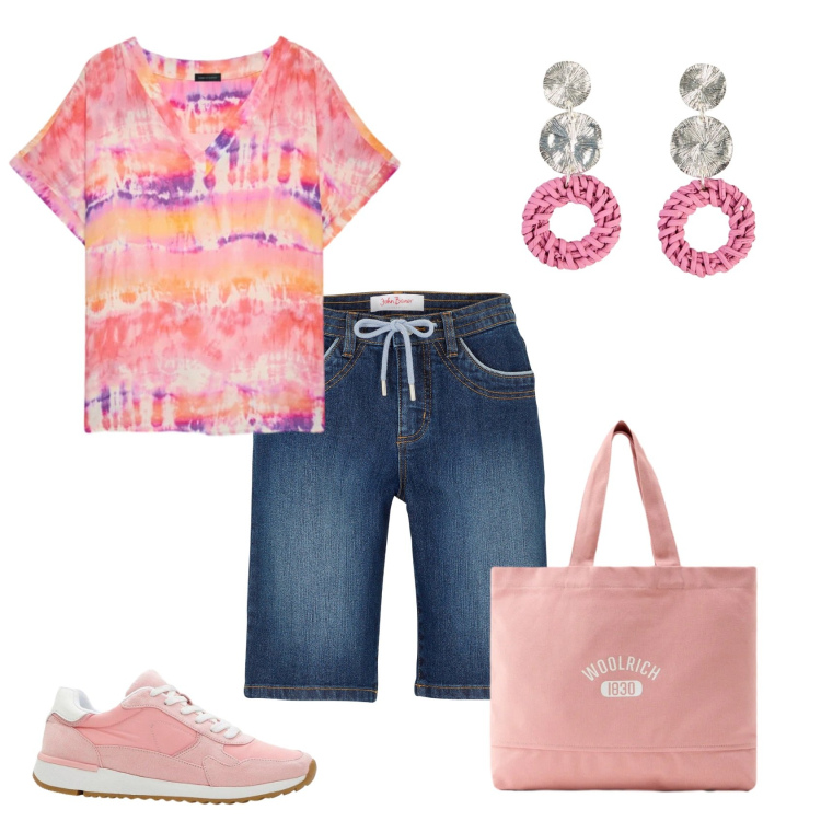 Outfit donna - Total look #2437588. Stile Casual per Tutti i giorni. Abbinamento con bermuda, orecchini, sneakers, bluse, borse tote.