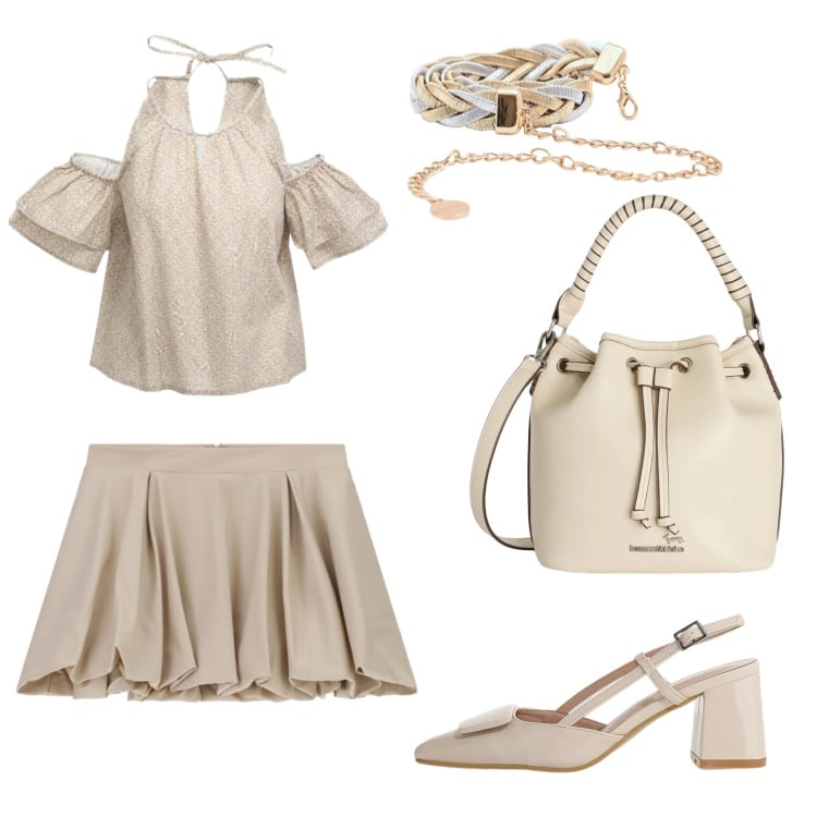 Outfit donna - Total look #2437590. Stile Casual chic per Serata fuori. Abbinamento con top, borse a secchiello, cinture, décolleté, minigonne.
