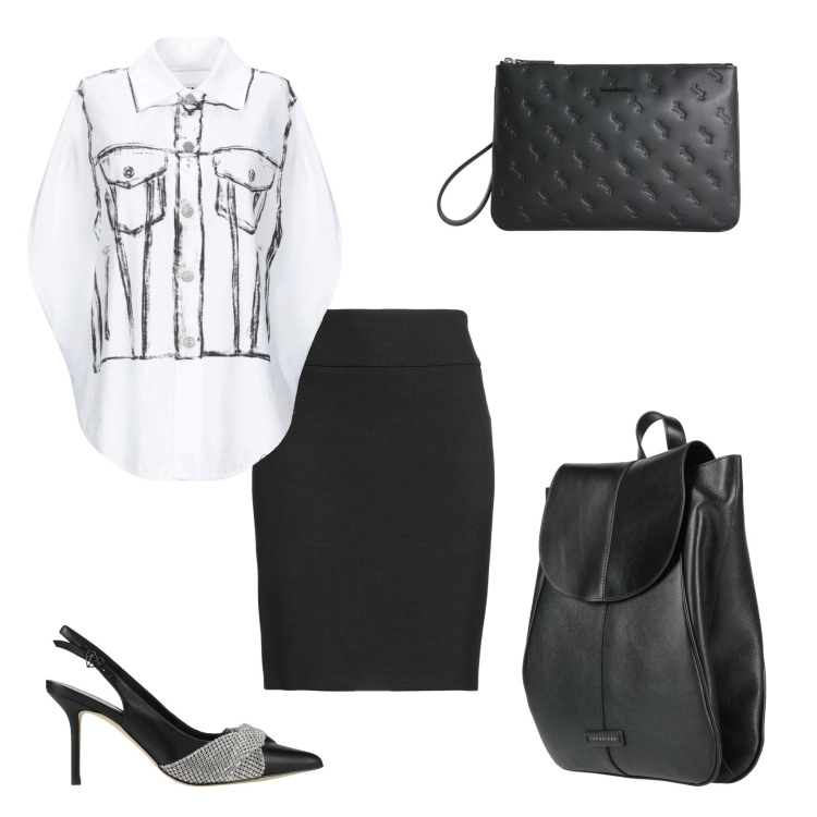Outfit donna - Total look #2437592. Stile Chic per Cerimonia. Abbinamento con décolleté, camicie a manica corta, zaini, minigonne, anelli.