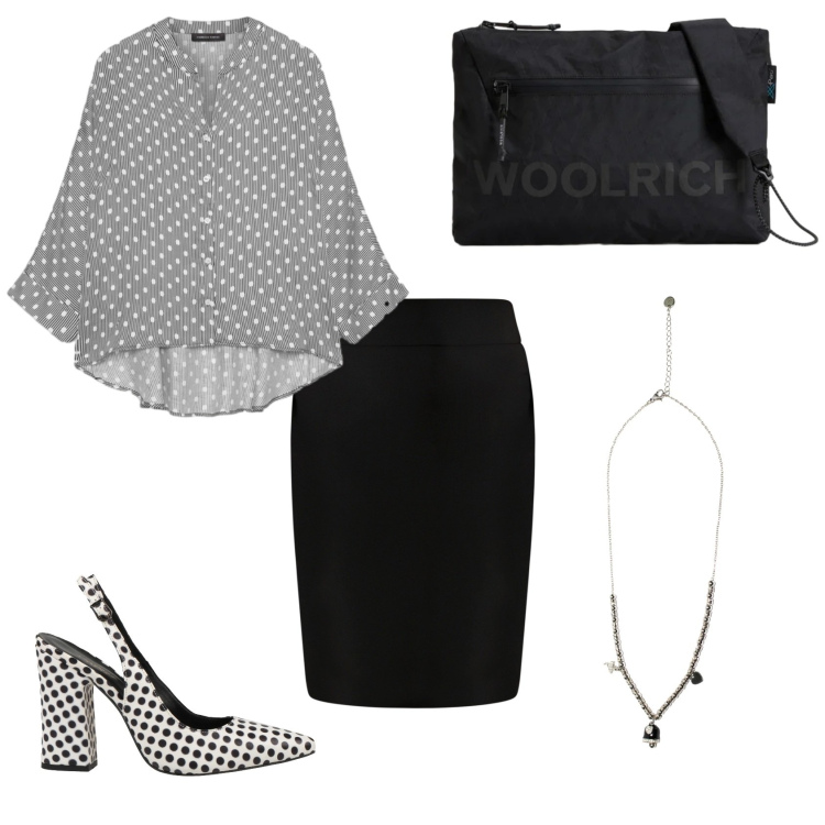 Outfit donna - Total look #2437598. Stile Casual chic per Serata fuori. Abbinamento con décolleté, ciondoli, camicie, borse a tracolla, gonne.