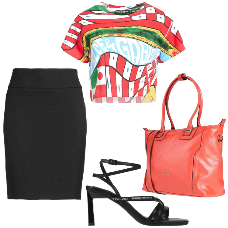 Outfit donna - Total look #2437613. Stile Glamour per Serata fuori. Abbinamento con minigonne, t-shirt, zaini, sandali col tacco.