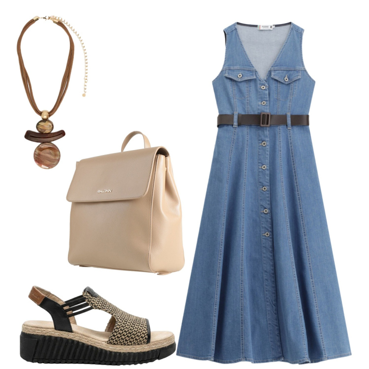 Outfit donna - Easy. Stile Basic per Tutti i giorni. Abbinamento con zaini, sandali, vestiti midi/longuette, ciondoli.
