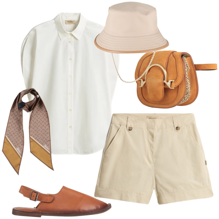 Outfit donna - Total look #2437650. Stile Casual chic per Tutti i giorni. Abbinamento con marsupi, ballerine, sciarpe, cappelli, pantaloni corti, bluse.