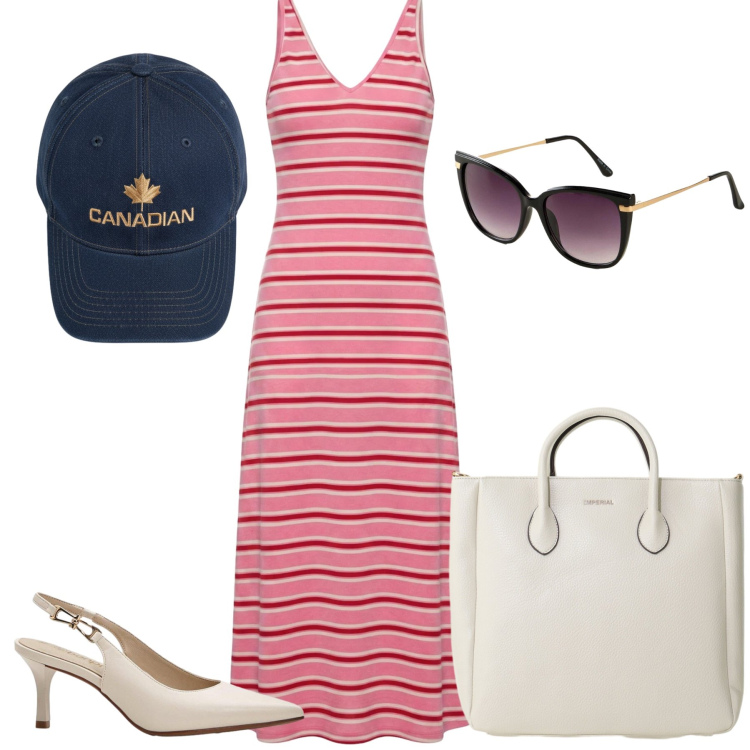 Outfit donna - Total look #2437658. Stile Casual chic per Tutti i giorni. Abbinamento con décolleté, occhiali da sole, vestiti lunghi, berretti, borse a tracolla.