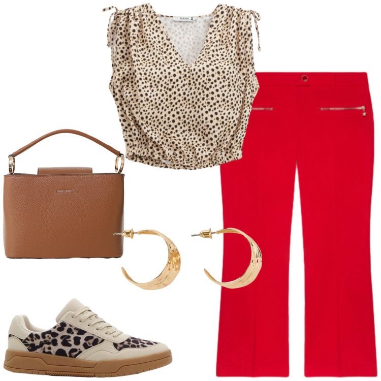 Outfit donna - Total look #2437664. Stile Casual chic per Tutti i giorni. Abbinamento con sneakers, orecchini, pantaloni, top, borse a secchiello.