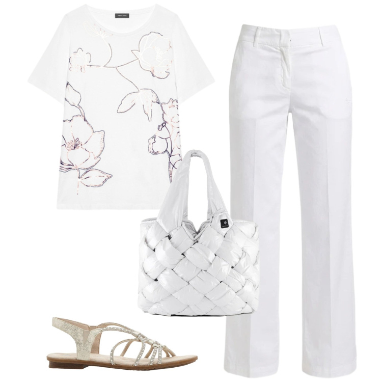 Outfit donna - Total look #2437665. Stile Casual per Tutti i giorni. Abbinamento con sandali, pantaloni, t-shirt, borse tote.