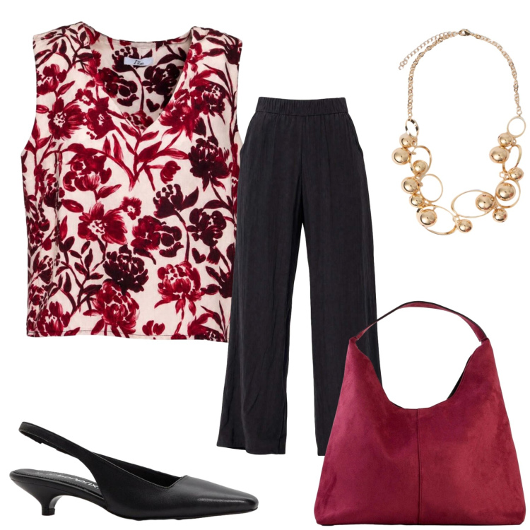 Outfit donna - Total look #2437667. Stile Casual chic per Tutti i giorni. Abbinamento con décolleté, borse a spalla, canottiere, pantaloni a palazzo, collane.