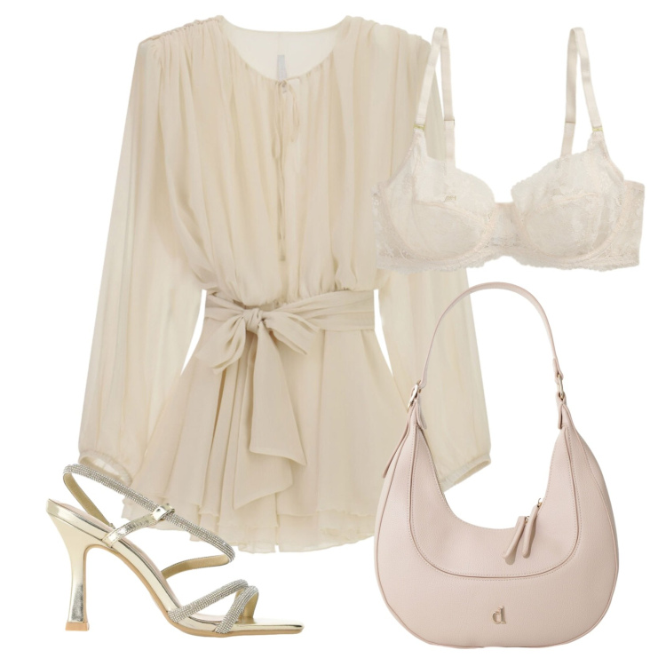 Outfit donna - Summer chic. Stile Chic per Tutti i giorni. Abbinamento con borse a tracolla, vestiti corti, sandali col tacco, reggiseni.