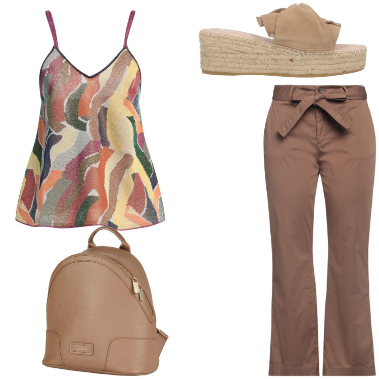 Outfit donna - Look Summer edition. Stile Chic per Tutti i giorni. Abbinamento con zaini, top, pantaloni, espadrillas.