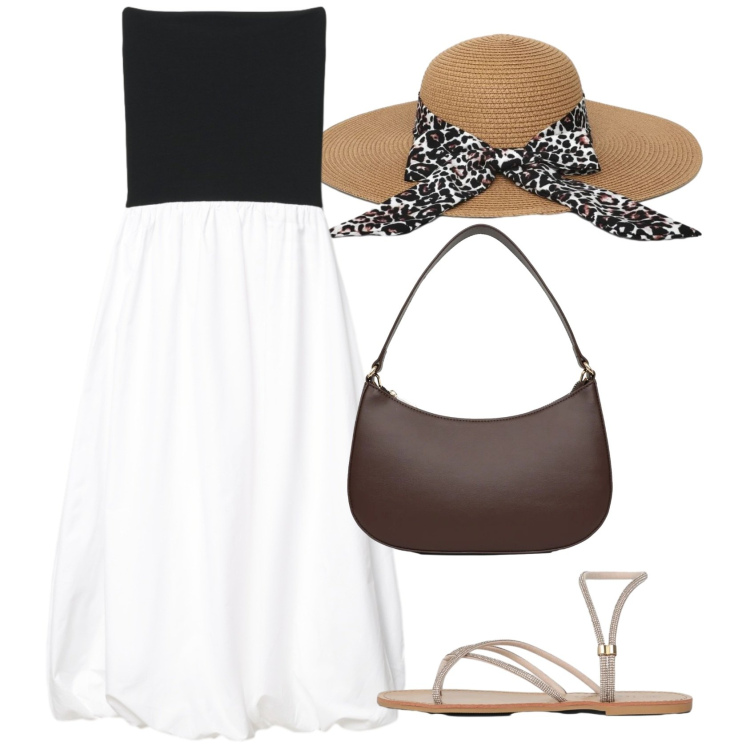 Outfit donna - Sumner essential. Stile Casual chic per Tutti i giorni. Abbinamento con vestiti midi/longuette, cappelli, sandali, borse a tracolla.