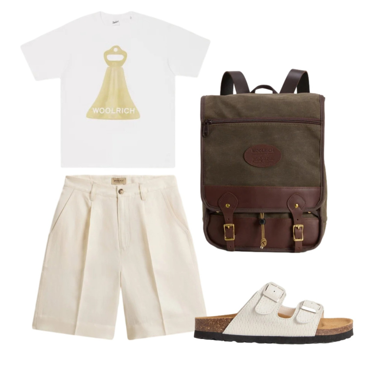 Outfit donna - Summer Layers. Stile Casual per Tutti i giorni. Abbinamento con sandali in pelle, zaini, pantaloni corti, t-shirt.