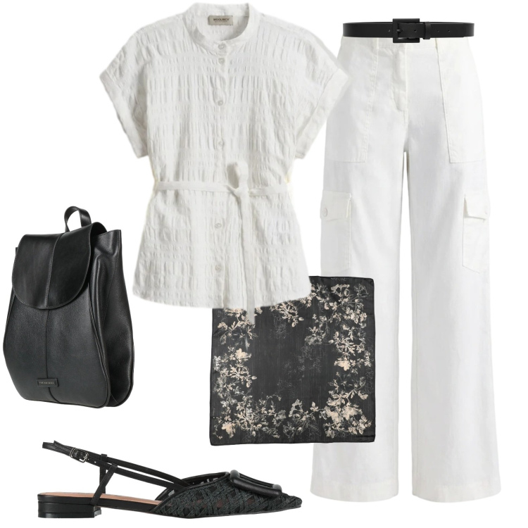 Outfit donna - Casual. Stile Casual per Tutti i giorni. Abbinamento con ballerine, zaini, sciarpe, pantaloni cargo, bluse, cinture.
