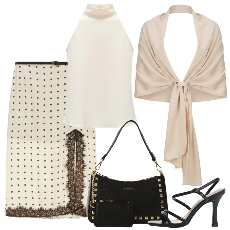 Outfit donna - Curvy Chic. Stile Chic per Serata fuori. Abbinamento con canottiere, stole, gonne lunghe, borse a spalla, sandali col tacco.