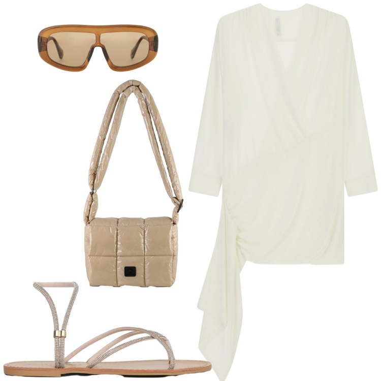 Outfit donna - La sera. Stile Glamour per Serata fuori. Abbinamento con sandali, vestiti corti, occhiali da sole, borse a spalla.