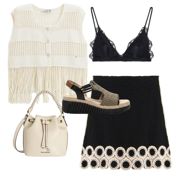 Outfit donna - Total look #2437713. Stile Boho per Tutti i giorni. look ideale per Tall. Abbinamento con gonne, sandali, borse a secchiello, top, reggiseni.