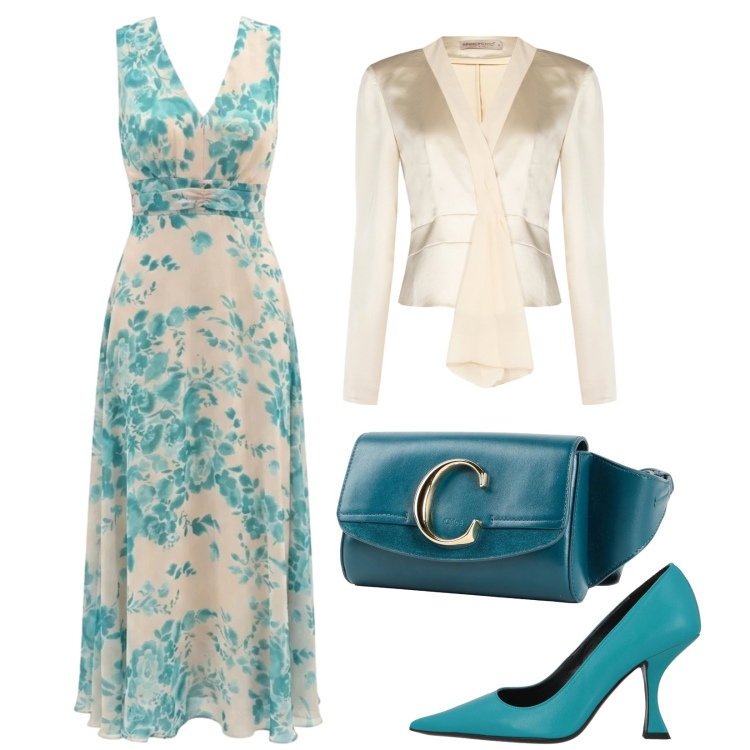 Outfit donna - Cerimonia d\'estate. Stile Glamour per Cerimonia. Abbinamento con marsupi, décolleté, vestiti lunghi, blazer.