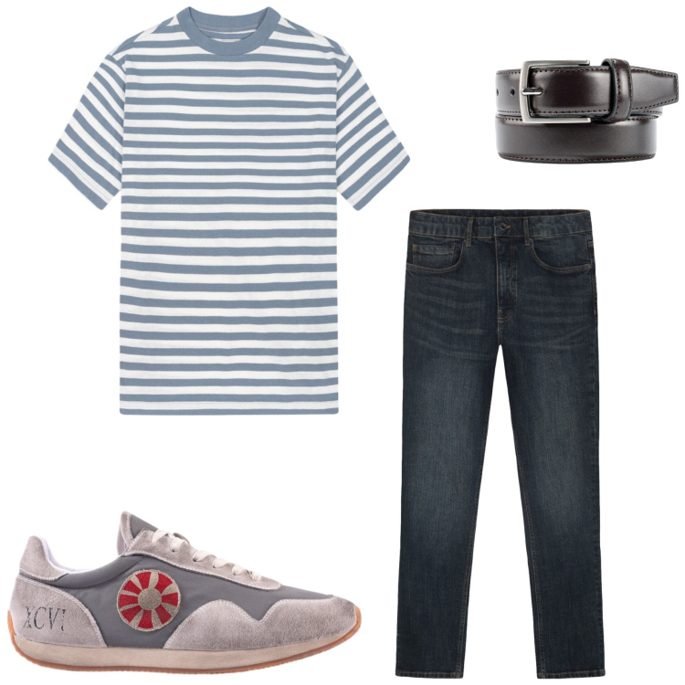 Outfit uomo - Doppelganger. Stile Casual per Tutti i giorni. Abbinamento con cinture, sneakers, t-shirt, jeans.
