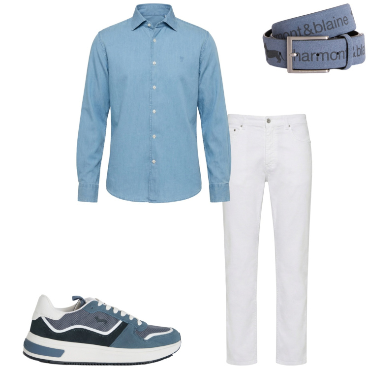 Outfit uomo - Harmont &Blaine. Stile Casual per Ufficio. Abbinamento con cinture, pantaloni, camicie, sneakers.