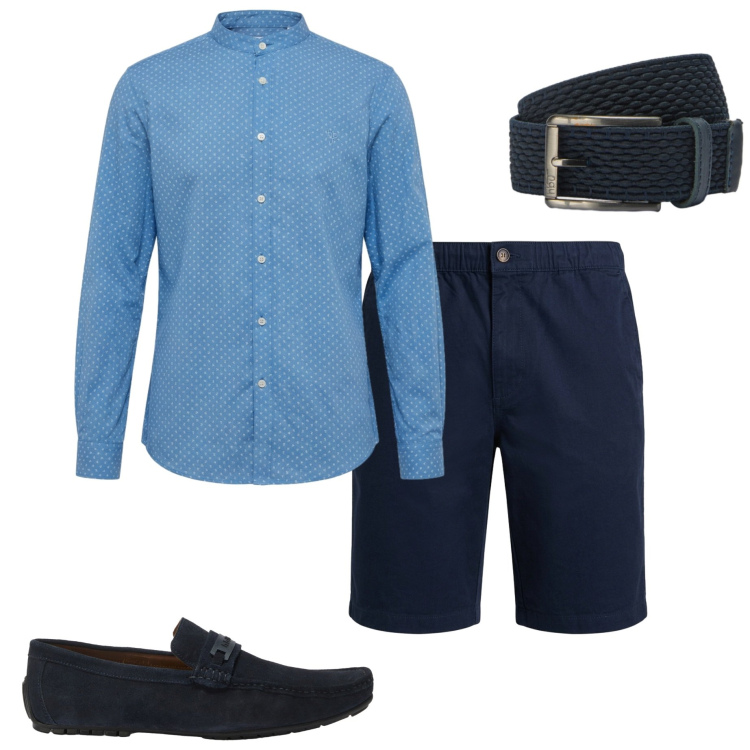 Outfit uomo - Look estivo. Stile Casual per Tutti i giorni. Abbinamento con scarpe stringate, camicie, bermuda, cinture.