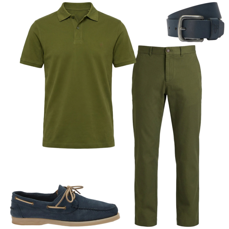 Outfit uomo - Saldi estivi. Stile Casual per Tutti i giorni. Abbinamento con scarpe stringate, pantaloni, polo, cinture.