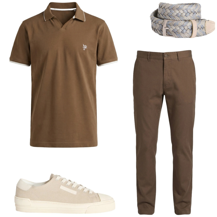 Outfit uomo - Saldi estivi. Stile Casual per Ufficio. Abbinamento con sneakers, pantaloni, polo, cinture.