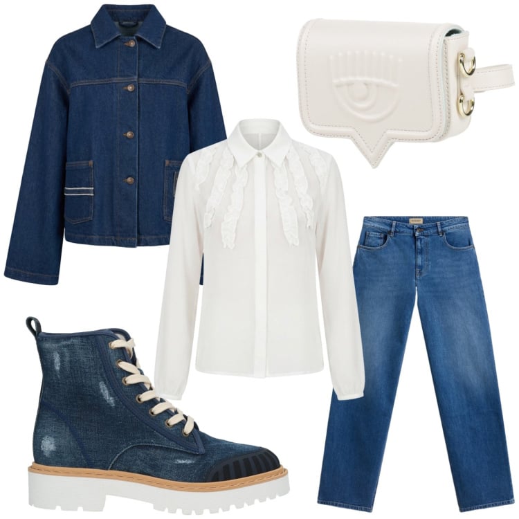 Outfit donna - Urban girl. Stile Casual per Tutti i giorni. Abbinamento con stivaletti, marsupi, camicie, cappotti, jeans.