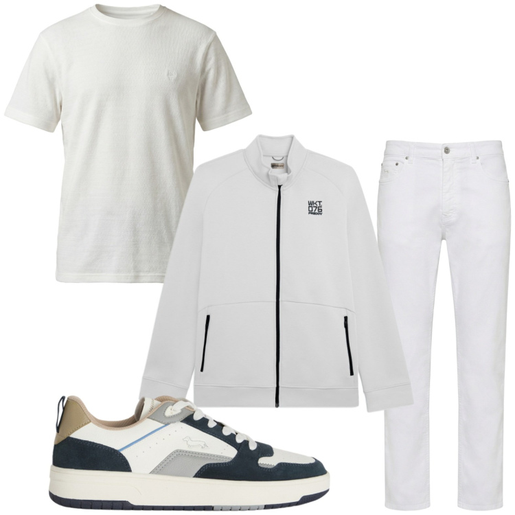 Outfit uomo - Total white uomo. Stile Trendy per Tutti i giorni. Abbinamento con t-shirt, sneakers, pantaloni, felpe.