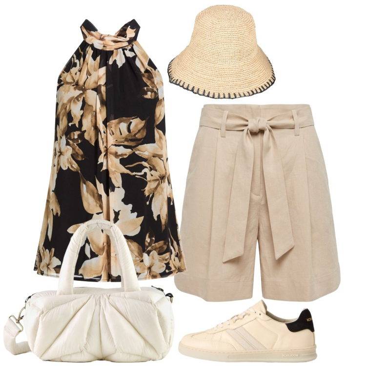 Outfit donna - Semplice, comodo e chic…. Stile Casual chic per Tutti i giorni. Abbinamento con cappelli con visiera, top, bermuda, borse a mano, sneakers.