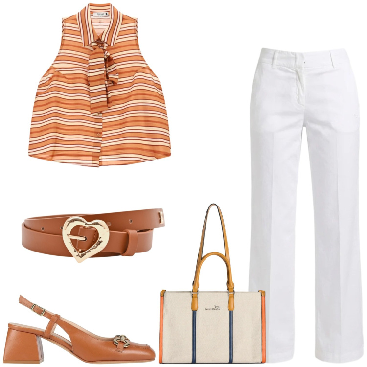 Outfit donna - Total look #2437931. Stile Casual chic per Ufficio. Abbinamento con décolleté, pantaloni, borse tote, camicie, cinture.