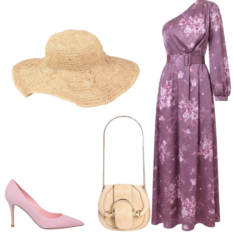 Outfit donna - Total look #2437933. Stile Romantica per Cerimonia. Abbinamento con marsupi, cappelli, décolleté, vestiti lunghi.