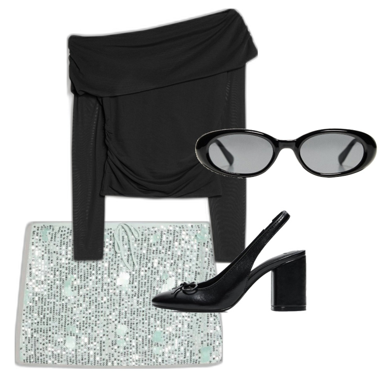 Outfit mujer - Glamour. Estilo Glamour para Todos los días. Combinación con camiseta, faldas, bailarinas, gafas de sol.