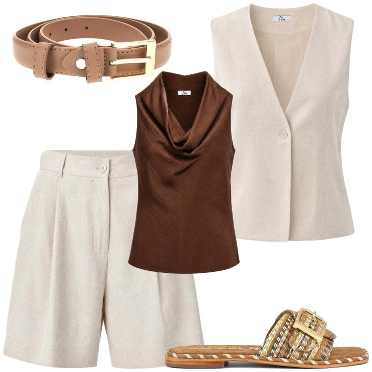 Outfit donna - Gilet o top?. Stile Chic per Tutti i giorni. Abbinamento con shorts, canottiere, gilet, ciabatte, cinture.
