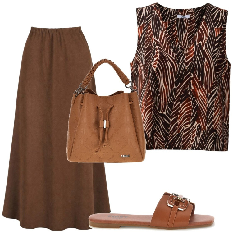 Outfit donna - Per sera o giorno. Stile Chic per Serata fuori. Abbinamento con canottiere, gonne lunghe, ciabatte, borse a tracolla.