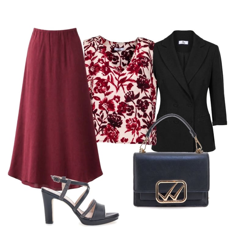 Outfit donna - Appuntamento di lavoro. Stile Bon Ton per Ufficio. Abbinamento con gonne lunghe, canottiere, blazer, sandali col tacco, borse a tracolla.